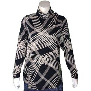 Women Black/Tan Ribbon Plaid Turtleneck Top